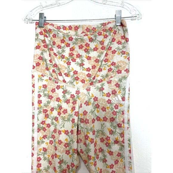 Adidas Sport Leggings Floral Size M Steiped High Waste Gym Yoga Running - Picture 2 of 12